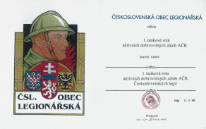 Certifikát udělení čestného názvu Československou obcí legionářskou